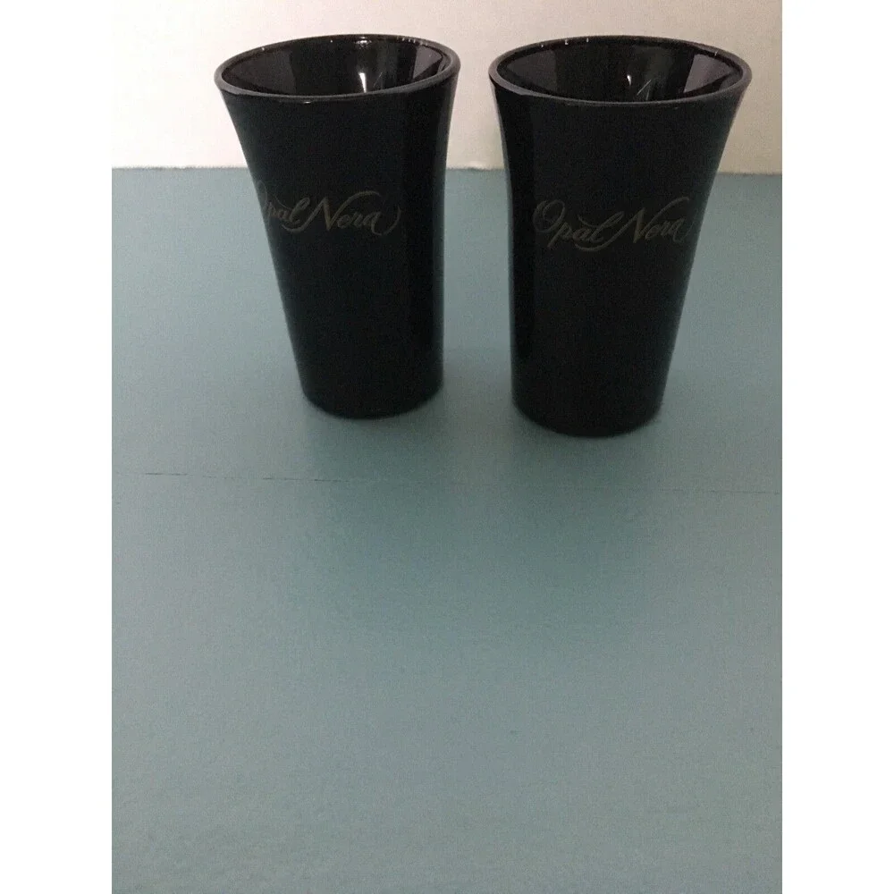 SET OF 2 SHOT GLASS BLACK WITH GOLD LETTERING OPAL NERA ITALY